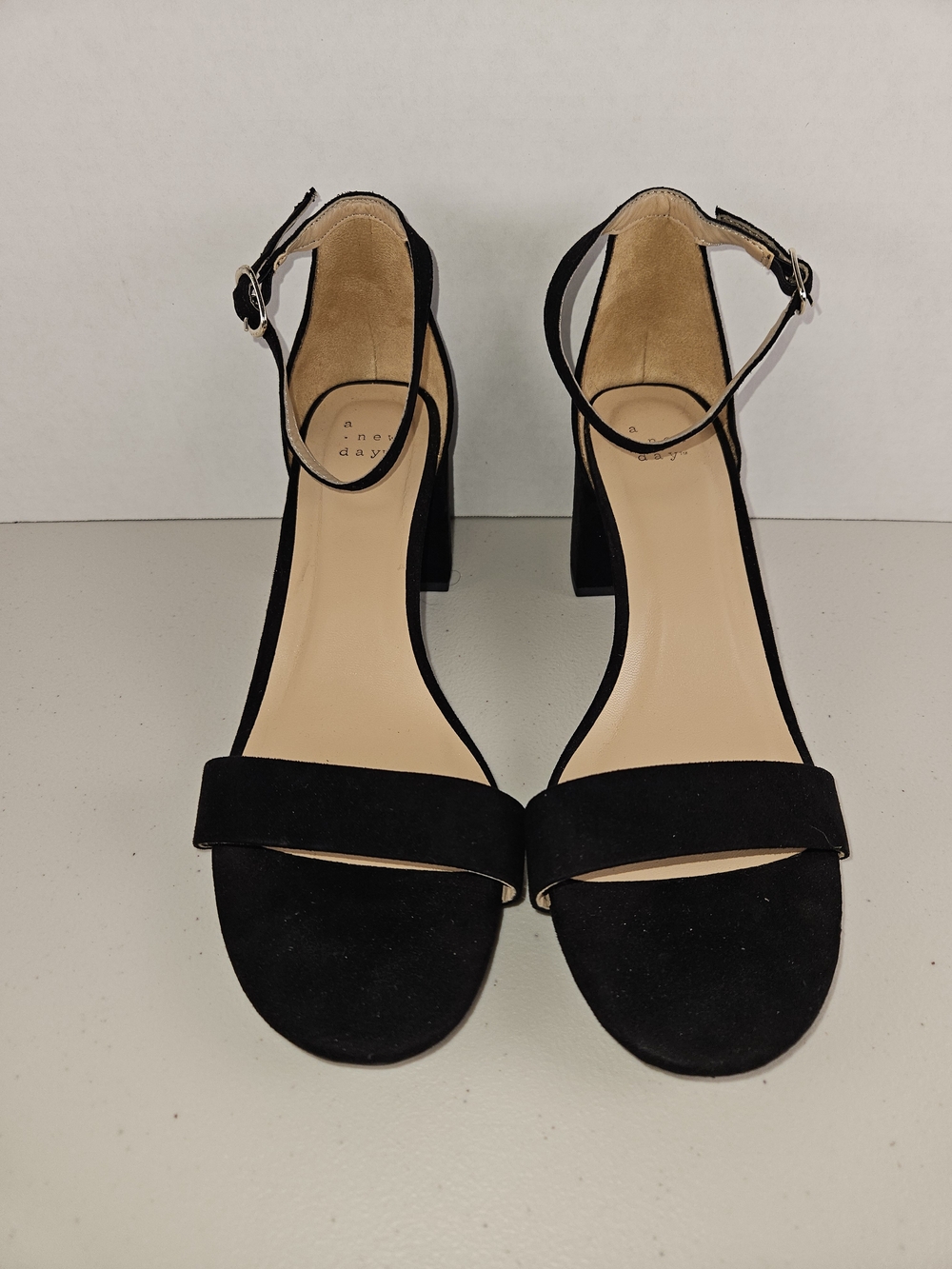 a new Day Black Ankle-Strap Block Heel Sandals 8.5 Womens